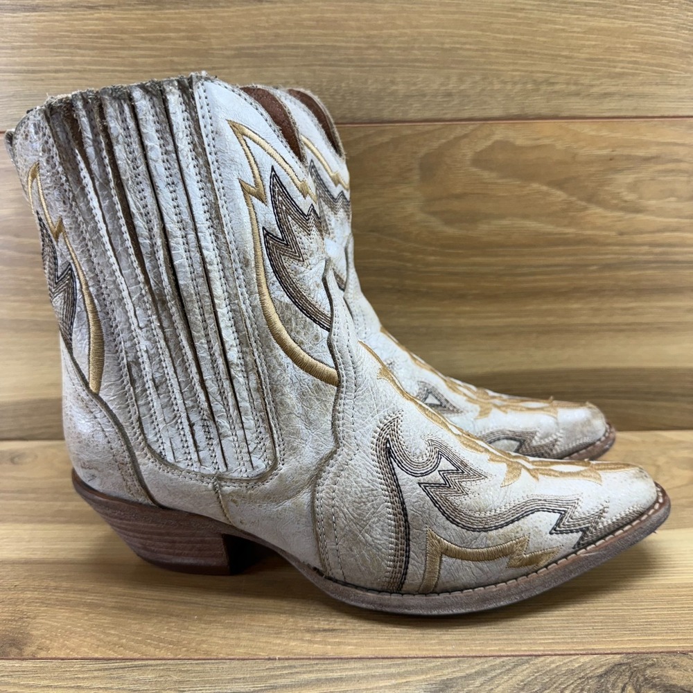 DAN POST Dixon Ankle Boots Womens 7‎ Distressed White Embroidered Western Rodeo